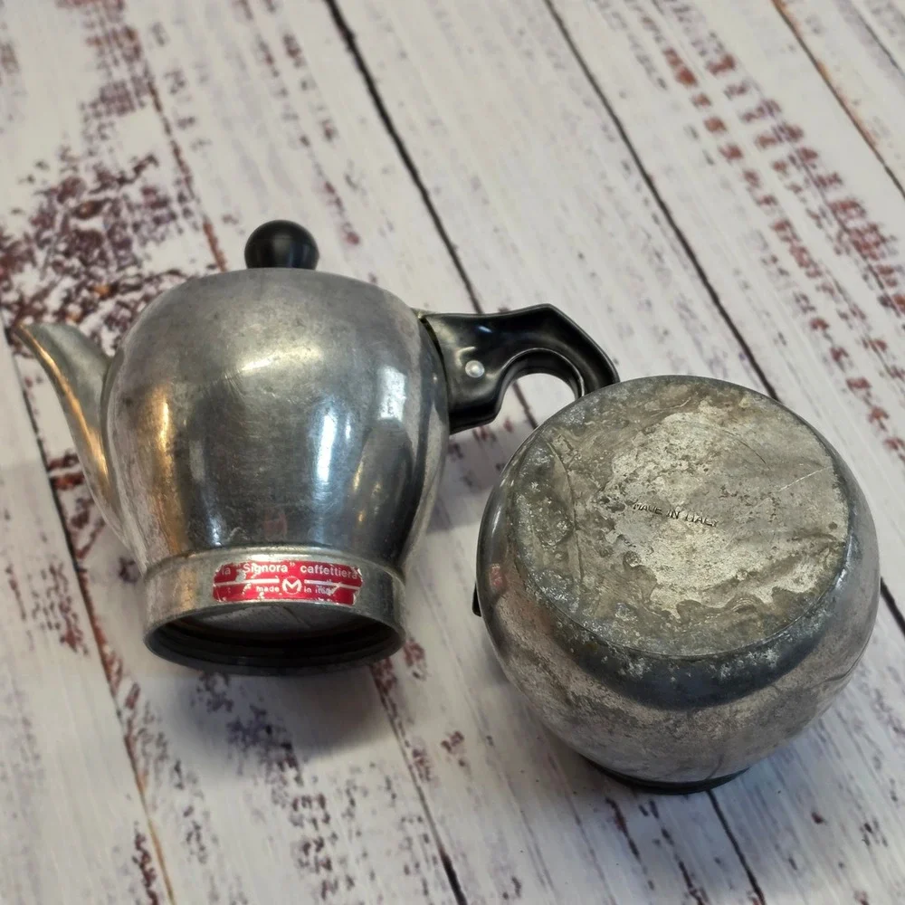 La Signora Moka Pot Espresso Maker Silver Good Vintage Italian Aluminum